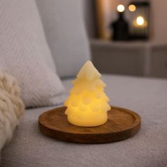 LED-Weihnachtsbaumkerze mit blinkendem Flammeneffekt - weißes echtes Stearin - H9 cm, Ø6,5 cm