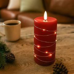 LED-Stumpenkerze mit Lichterkette und Flammeneffekt, 15cm hoch, rot, Fernbedienung, authentisches Aussehen