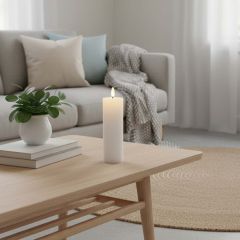 LED-Stumpenkerze mit Flammeneffekt, Weiß, 15 cm, Timer - Echtes Stearin, Ø5 cm