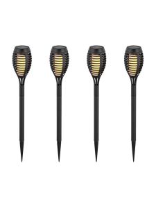 4 Stk Solar-Gartenleuchten - schwarz, mit Spieß, Flammeneffekt, 50 cm hoch