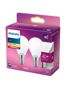 E14 - Philips LED-Kerzenlampe - 4,3W - 470lm - 2700K - 2er-Pack