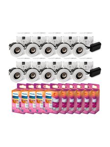 10 x HiluX D10 Innen-Spot - Weiß inkl. 10 x dimmbare LED-Spots 3,8 W - 345 lm - CRI:90