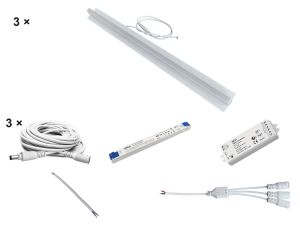 HiluX - Troldtekt LED-Set - 3 x PureLED 60 cm - 3000K - Inkl. 75W Treiber und Zigbee-Dimmer