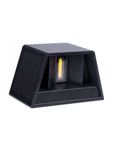 Schwarze Solar-Sensor-Wandleuchte mit einstellbarem Abstrahlwinkel und Dämmerungssensor - IP54, Licht auf/ab, 6W Leistung