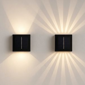 Solar-Sensor-Wandleuchte - Schwarz, drehbar, eckig, Dämmerungssensor, IP54, 3W, energiesparend