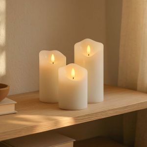 LED-Stumpenkerze mit Flammeneffekt, weiß, 10/12,5/15cm, Fernbedienung, Timer, echtes Stearin