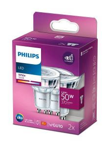 GU10 - Philips LED-Spot - 4,6W - 370lm - 3000K - 2er-Pack