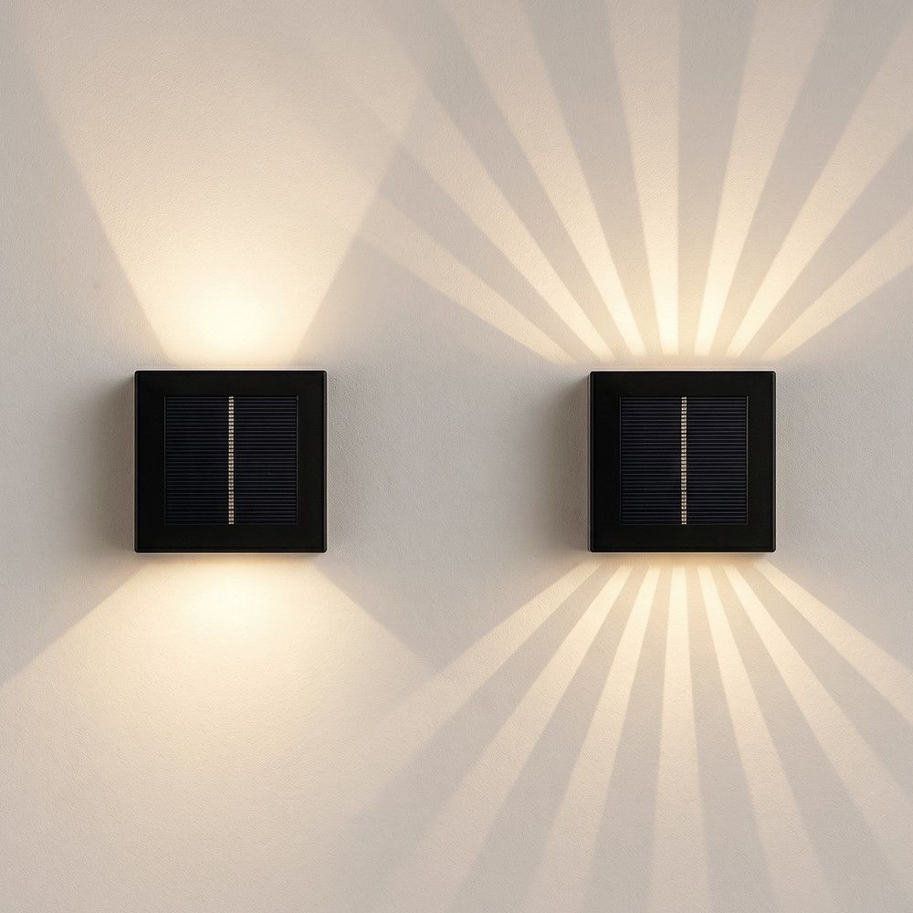 Solar-Sensor-Wandleuchte - Schwarz, drehbar, eckig, Dämmerungssensor, IP54, 3W, energiesparend