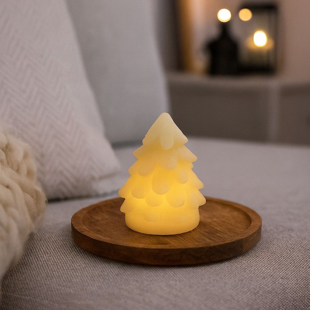 LED-Weihnachtsbaumkerze mit blinkendem Flammeneffekt - weißes echtes Stearin - H9 cm, Ø6,5 cm