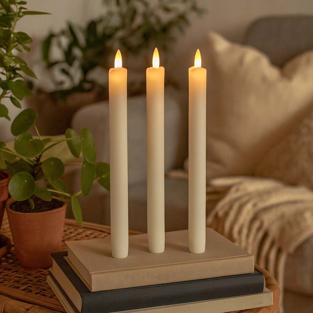 3er-Pack LED-Kerzen mit Flammeneffekt, Ø2,2 cm, Höhe: 24,5 cm, Kerzenlicht, Fernbedienung, Timer, batteriebetrieben