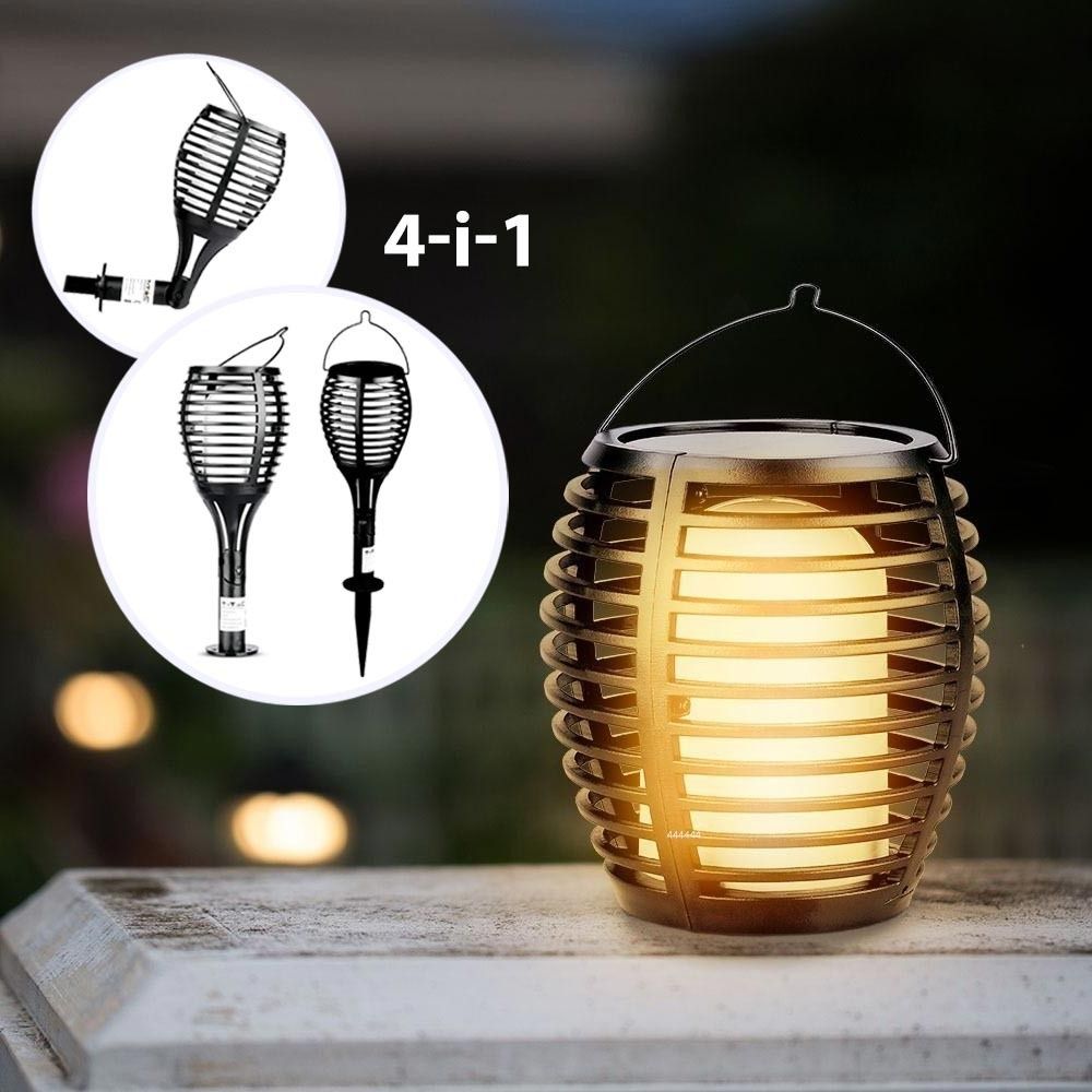V-Tac - Solar-Gartenleuchte - 0,45W - Schwarz - Flammeneffekt - 4-in-1 - H:65cm - 15lm - IP44
