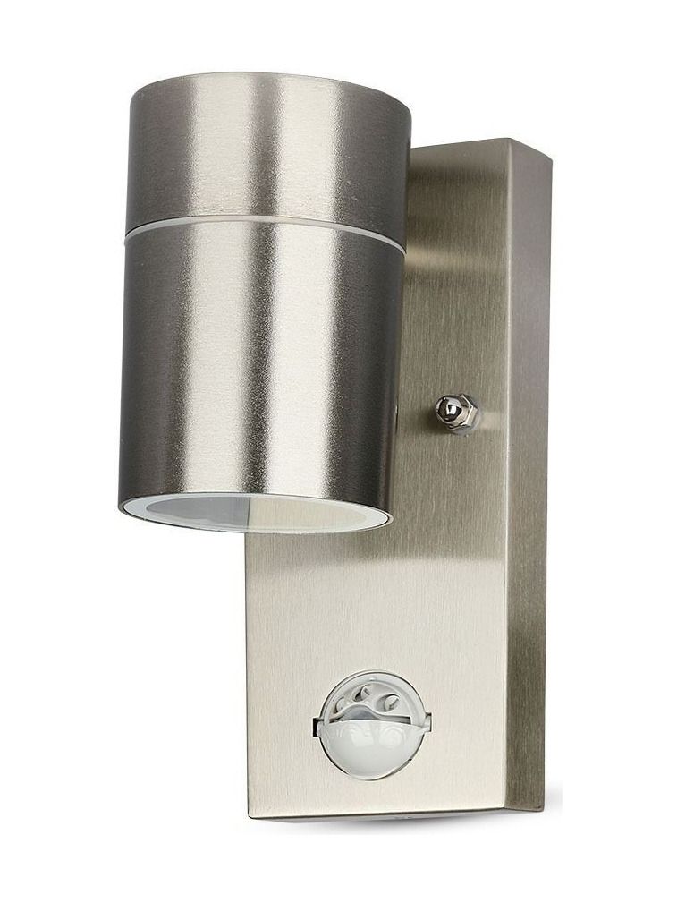V-Tac Außen-Wandleuchte mit Sensor - Edelstahl, IP44, GU10-Fassung, ohne Leuchtmittel (230V)