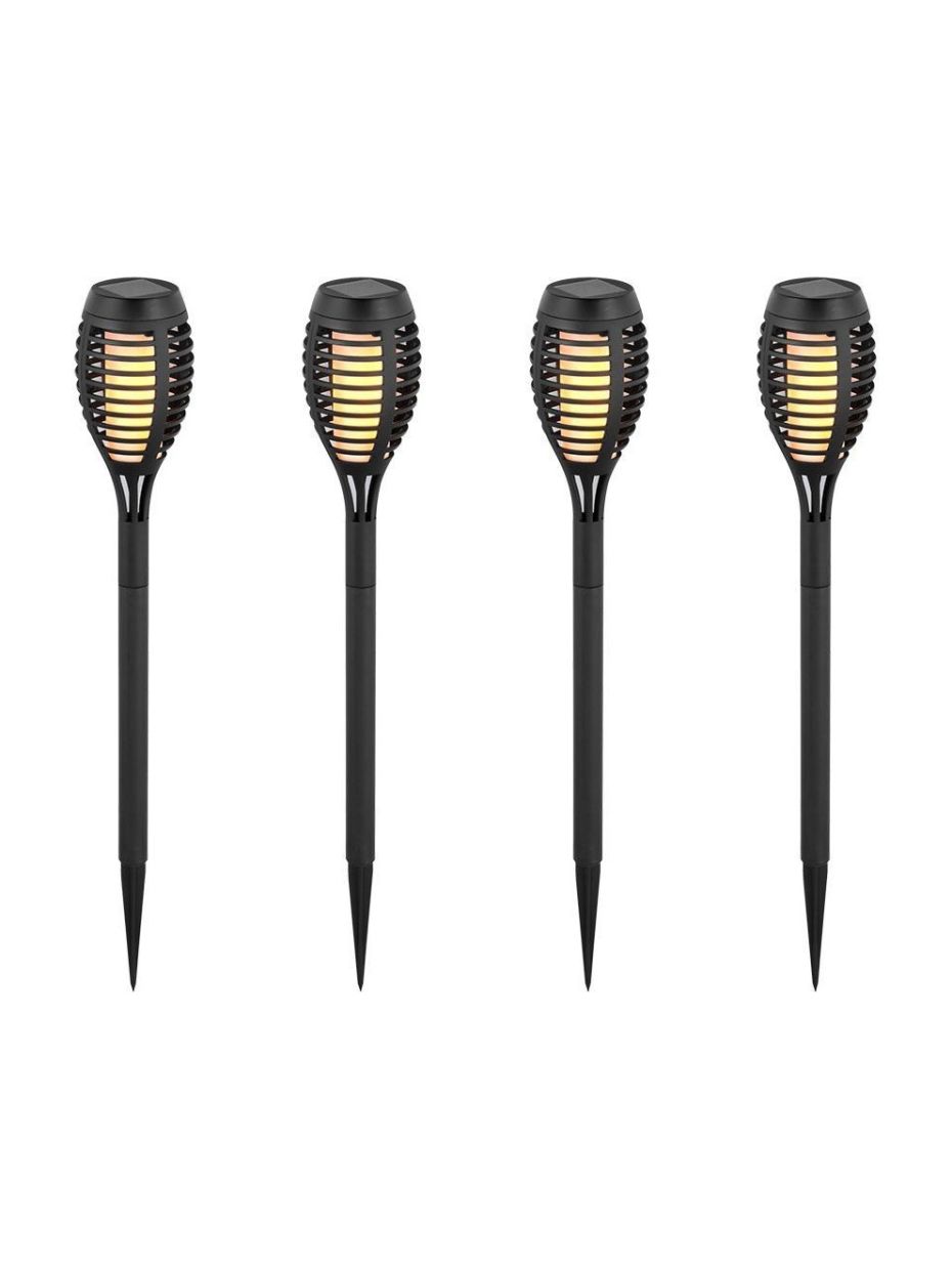 4 Stk Solar-Gartenleuchten - schwarz, mit Spieß, Flammeneffekt, 50 cm hoch