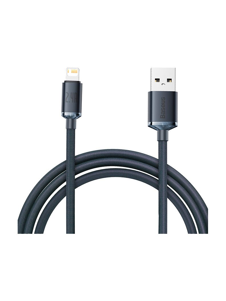 Baseus - Kristallklares USB-auf-Lightning-Kabel, 2,4 A, 2 m (schwarz)