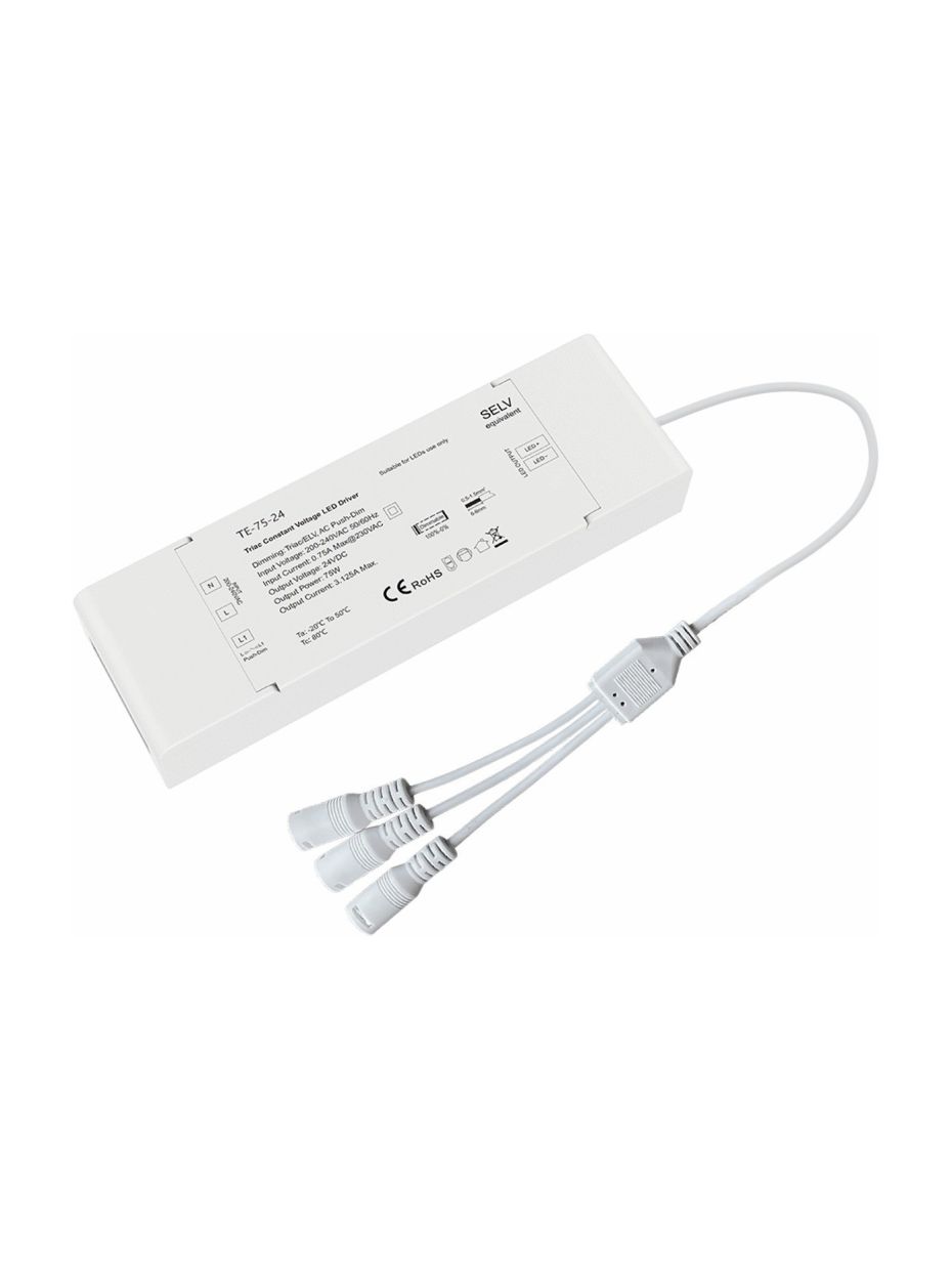 HiluX - LED-Treiber - 75W - 24V DC - TRIAC/Push-dimmbar - Inkl. 3-fach-Verteiler für Troldtekt-Schienen