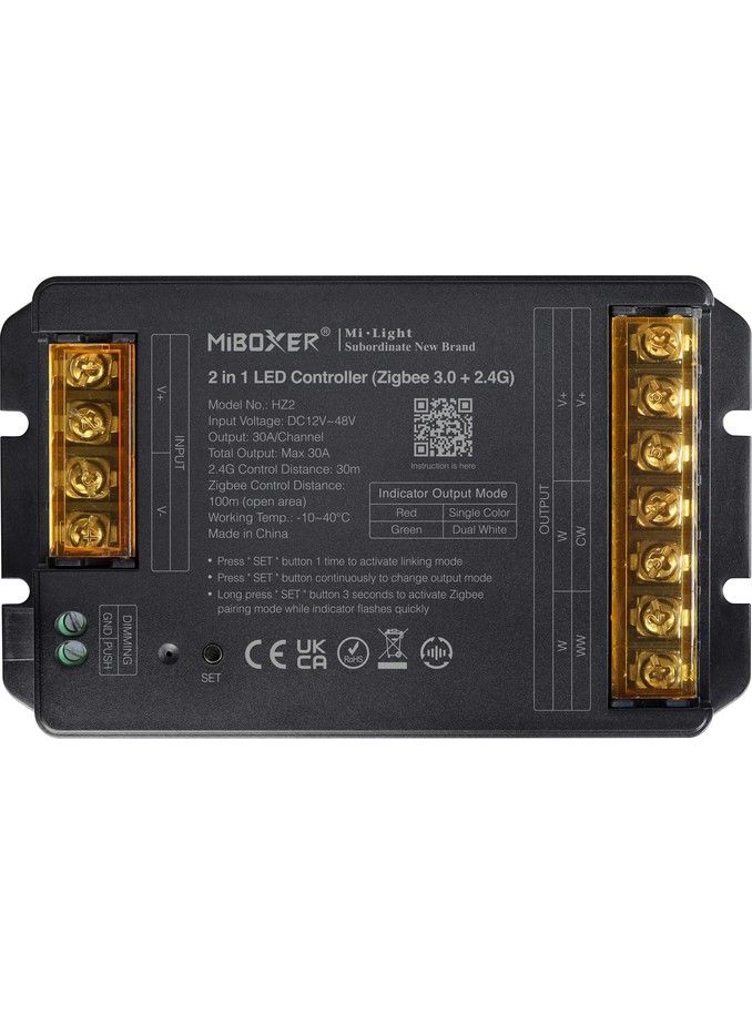 Miboxer - LED Controller - 2-in-1 - CCT - DC12/48V - Zigbee 3.0 - 2.4GHz RF - 30A (HZ2)