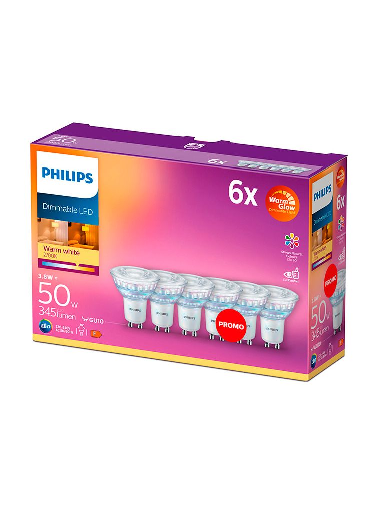 GU10 - Philips Warm Glow LED-Spot 3,8 W - 345 lm 6er-Pack - CRI:90+