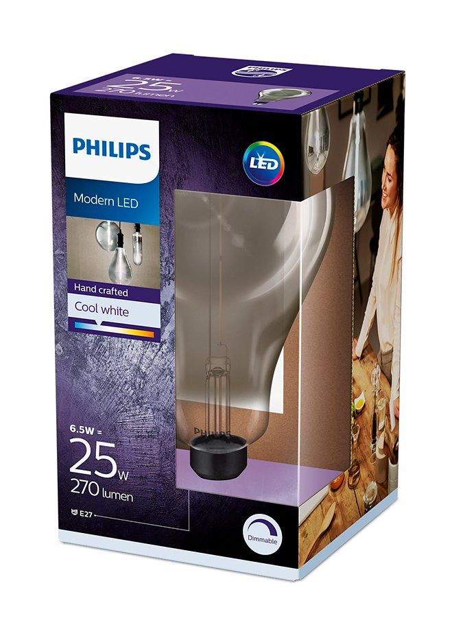 E27 - Philips Giant Smoky Tropfen-LED-Leuchtmittel 6,5 W - 270 lm
