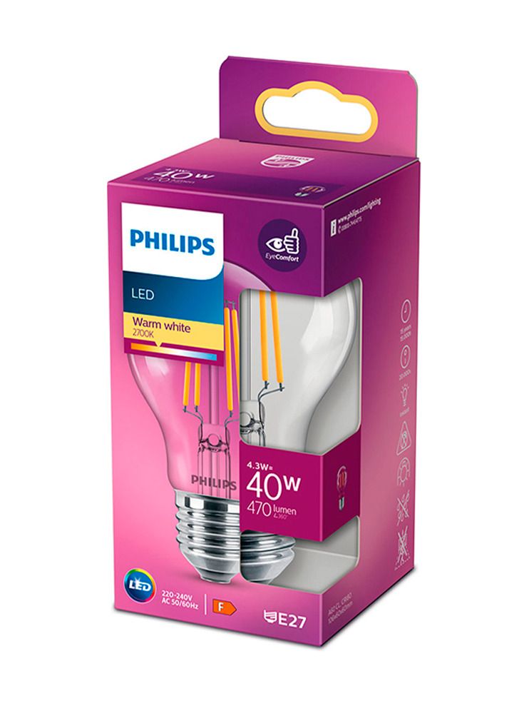 E27 - Philips LED-Leuchtmittel - Klar - 4,3 W - 470 lm