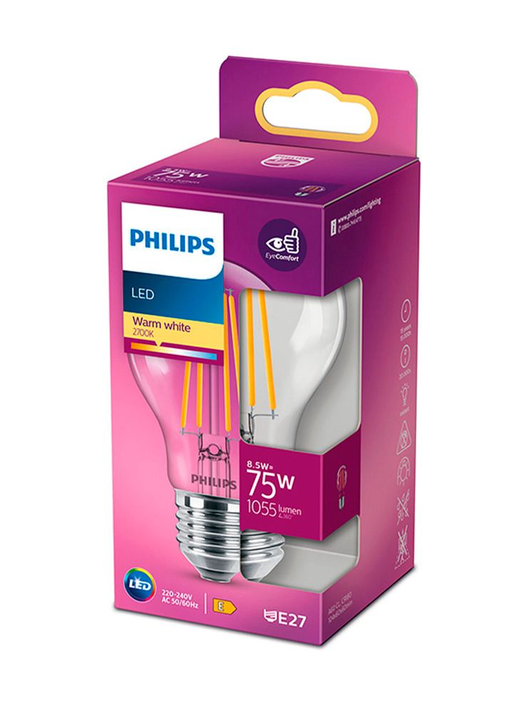 E27 - Philips LED-Leuchtmittel - Klar - 8,5 W - 1055 lm