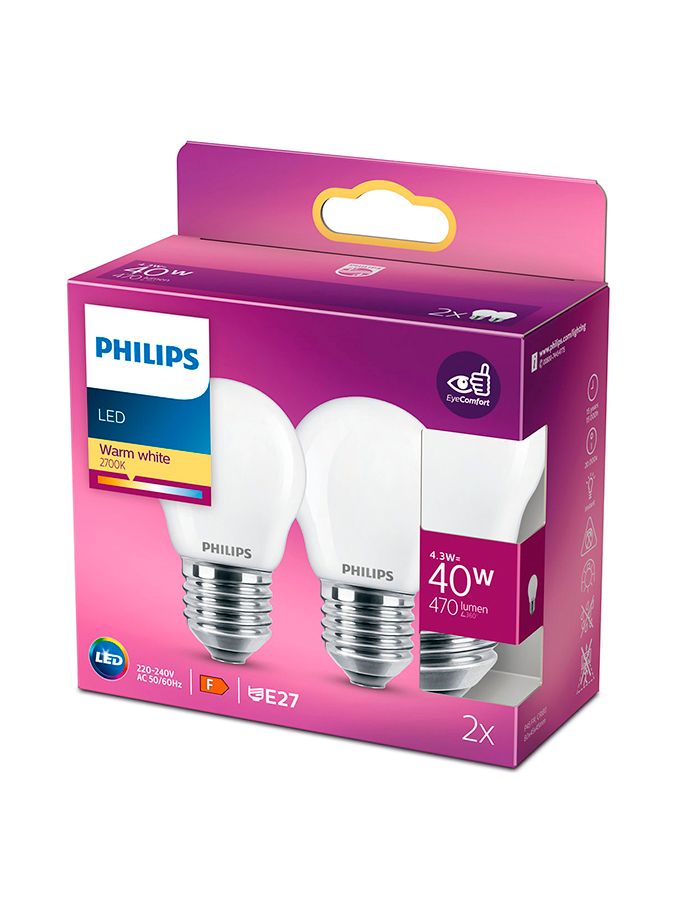 E27 - Philips LED-Kerze - Matt - 4,3 W - 470 lm 2er-Pack