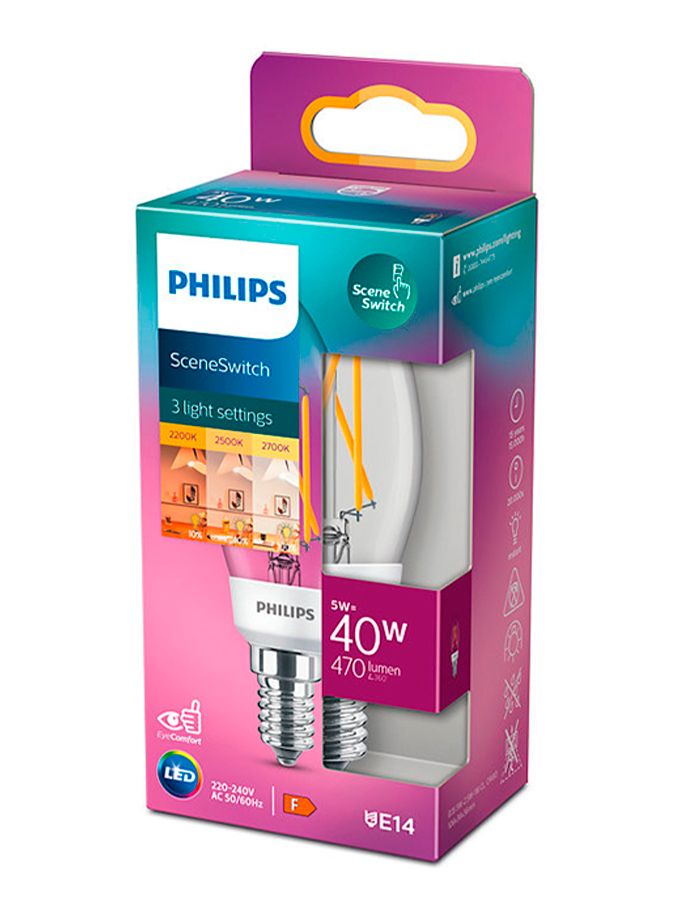 E14 - Philips SceneSwitch Kerzen-LED 470-180-90lm