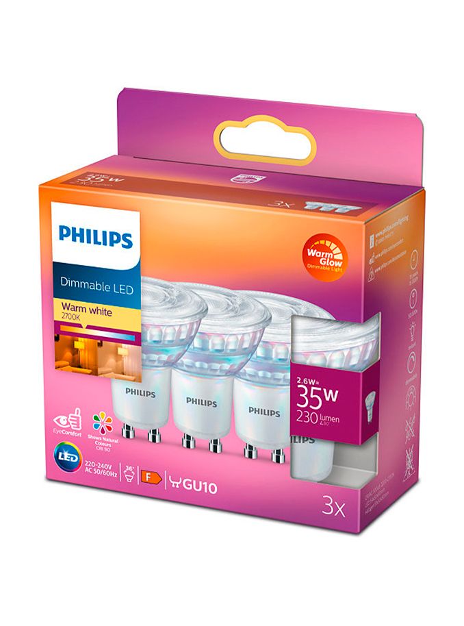 GU10 - Philips Warm Glow LED-Spot 2,6 W - 230 lm - CRI:90+ 3er-Pack