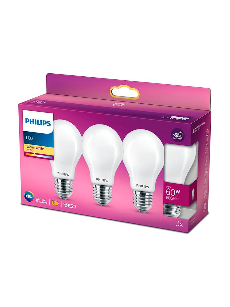 E27 - Philips LED-Leuchtmittel - Matt - 7W - 806lm 3er-Pack
