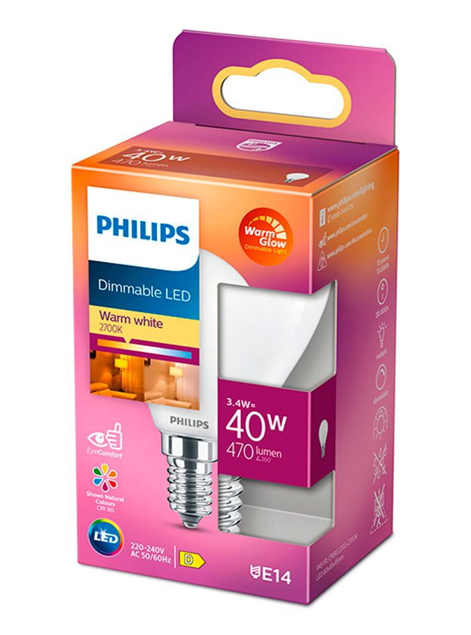 E14 - Philips Warm Glow LED-Kerzenlampe - matt - 3,4 W - 470 lm - CRI:90+