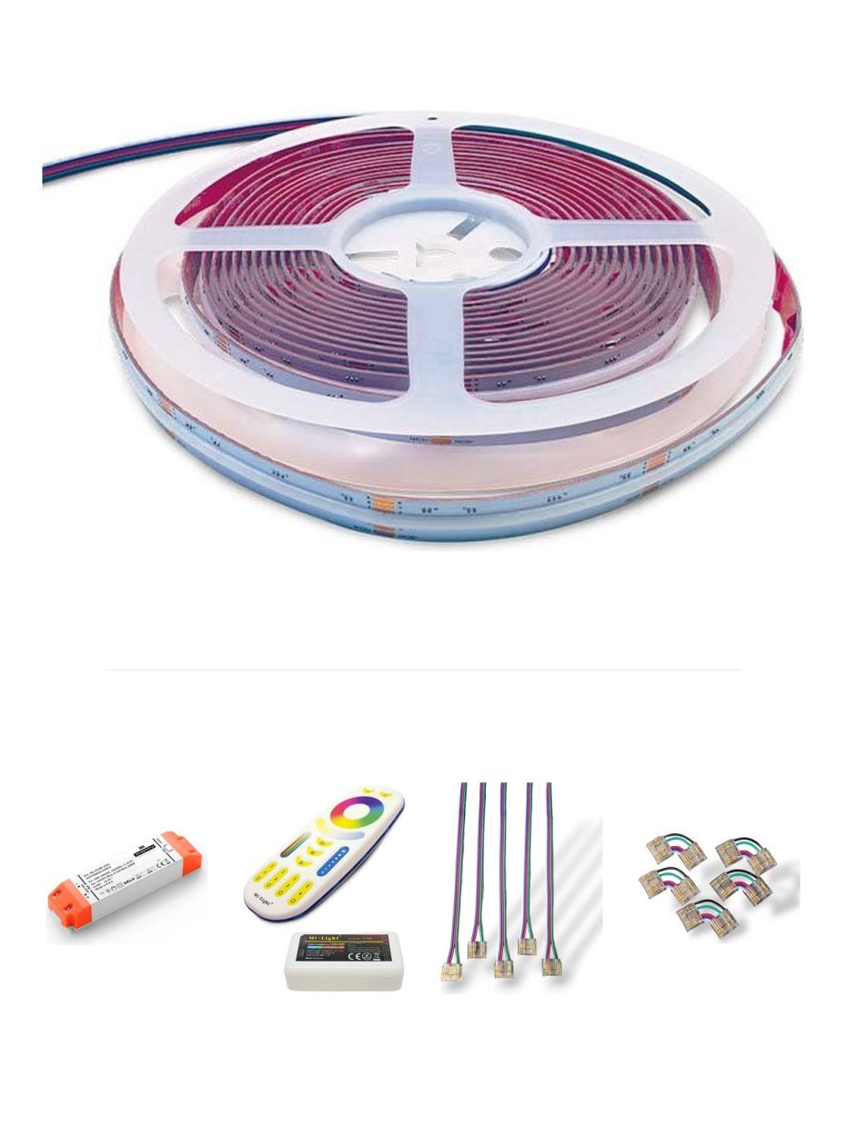 HiluX RGBW COB-LED-Band RGB+3000K mit Fernbedienung - 5m - Komplettset