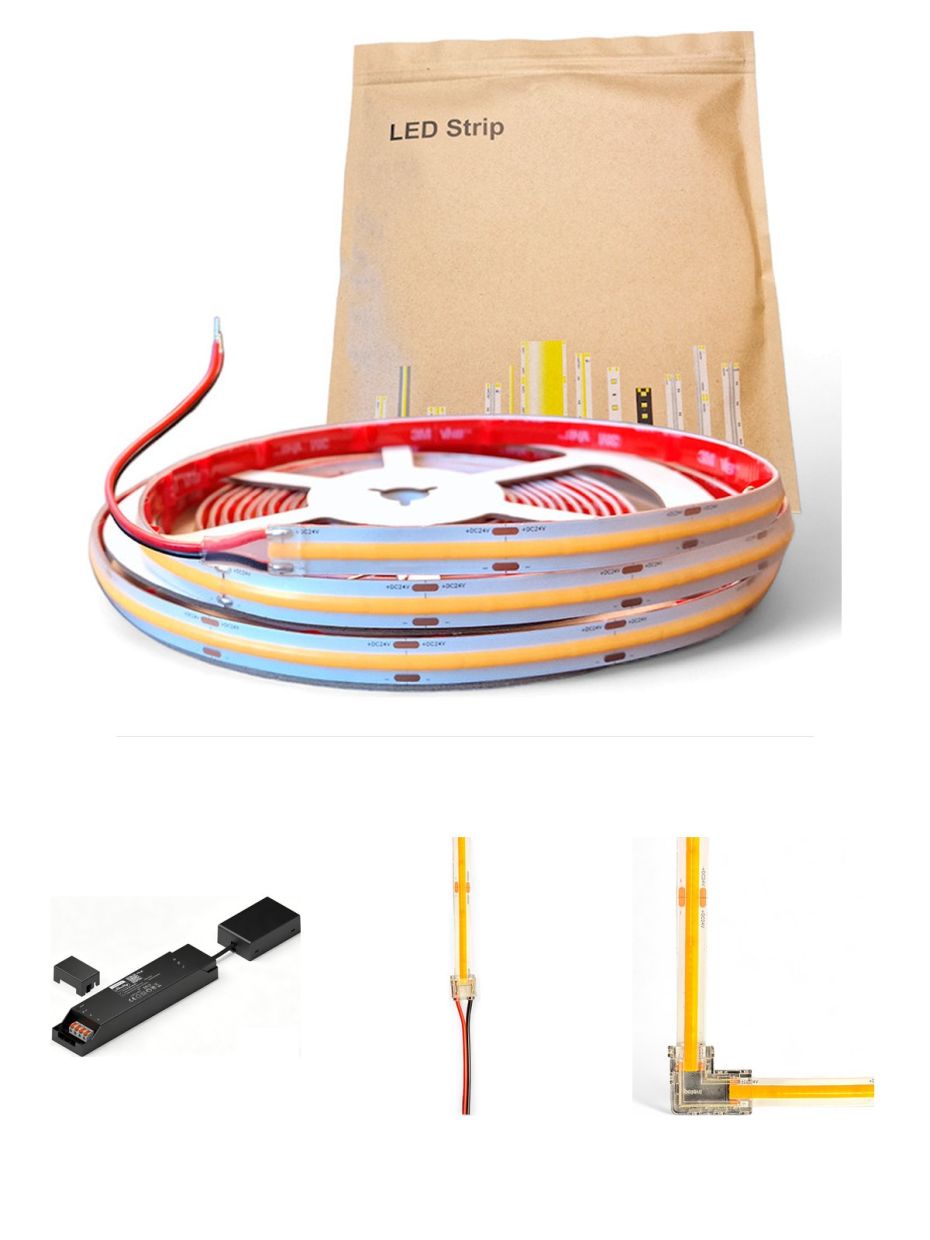 HiluX Shelly COB LED-Band 3000K - 5m - Komplettset