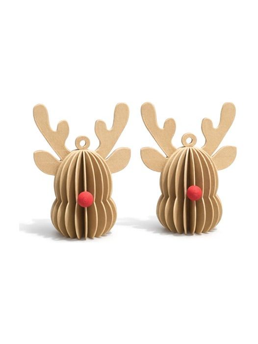 Mumi3D - Mini-Weihnachtsanhänger - Rentier - Beige - 6 cm - 2 Stk.