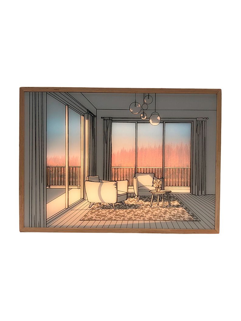 LED-Lichtkunstbild - Lichtillusion - Modernes natürliches Licht im Wohnzimmer - Batterie - 32x23cm