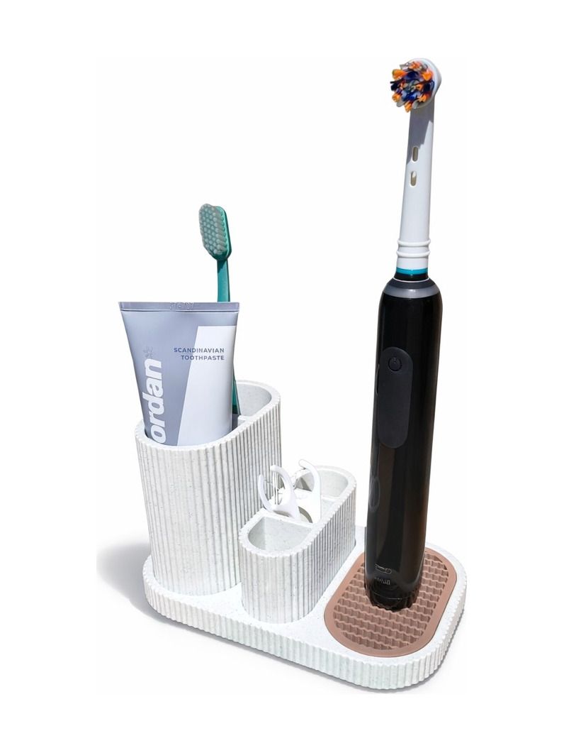 Simiu - DENTIA - Oral-B Zahnbürstenhalter - Weißer Marmor/Lehmbraun