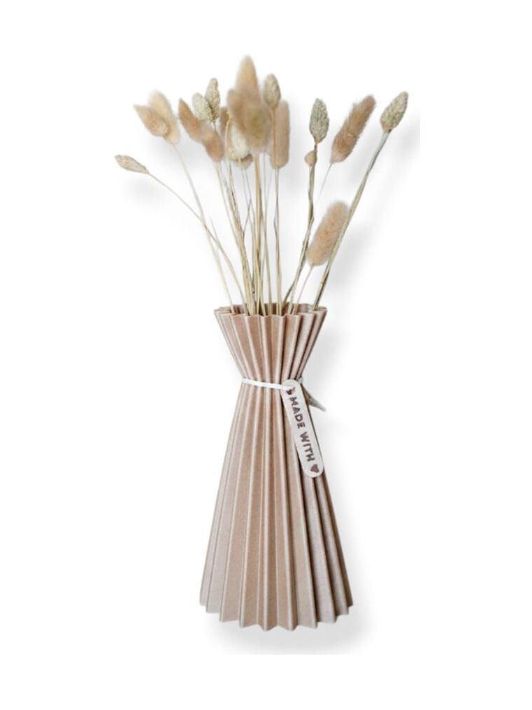 Simiu - SLOZENA - Plissierte Vase - 22 cm - Holzoptik - Beige