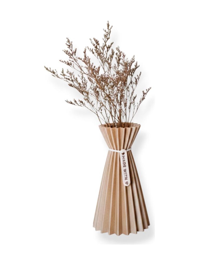 Simiu - SLOZENA - Plissierte Vase - 20 cm - Holzoptik - Sand