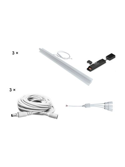 HiluX - Troldtekt LED-Set - 3 x PureLED 60 cm - 3000K - Inkl. 24V 120W Shelly-Treiber