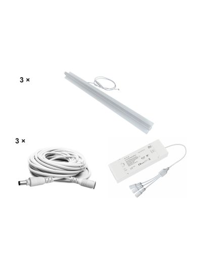HiluX - Troldtekt LED-Set - 3 x PureLED 60 cm - 3000K - Inkl. 75W TRIAC/Push-Treiber