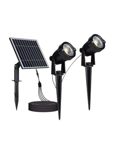 V-Tac 2x1.2W schwarze Solar-Gartenleuchten mit Erdspieß - 5W-Solarpanel, IP65, 2x90lm, RA80, 3 Jahre Herstellergarantie