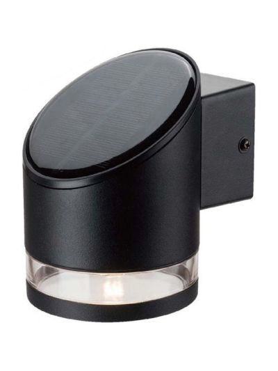 V-Tac 1W Solar-Wandleuchte LED - Schwarz, rund, IP54, 70lm, 3 Jahre Herstellergarantie