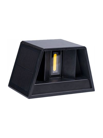 Schwarze Solar-Sensor-Wandleuchte mit einstellbarem Abstrahlwinkel und Dämmerungssensor - IP54, Licht auf/ab, 6W Leistung