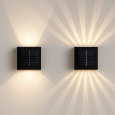 Solar-Sensor-Wandleuchte - Schwarz, drehbar, eckig, Dämmerungssensor, IP54, 3W, energiesparend