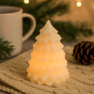 LED-Weihnachtsbaumkerze mit flackerndem Flammeneffekt in weißem echtem Stearin - H9,5 cm, Ø7 cm