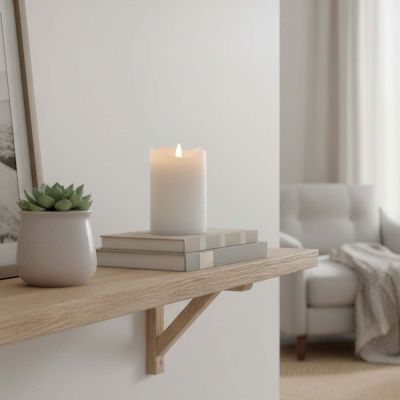 LED-Stumpenkerze mit Flammeneffekt, Weiß, 12,5 cm hoch, Ø7,5 cm, Timer, echtes Stearin