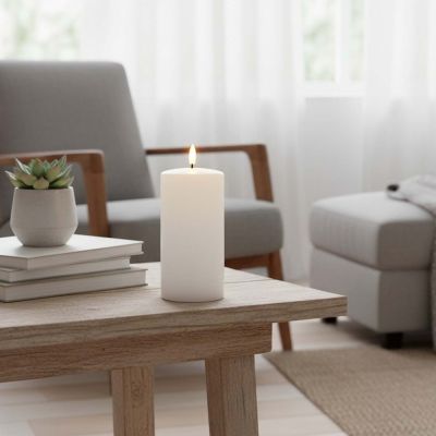 LED-Stumpenkerze mit geschmolzenem Look und Flammeneffekt, Timer, 15 cm hoch, Ø7,5 cm, echtes Stearin