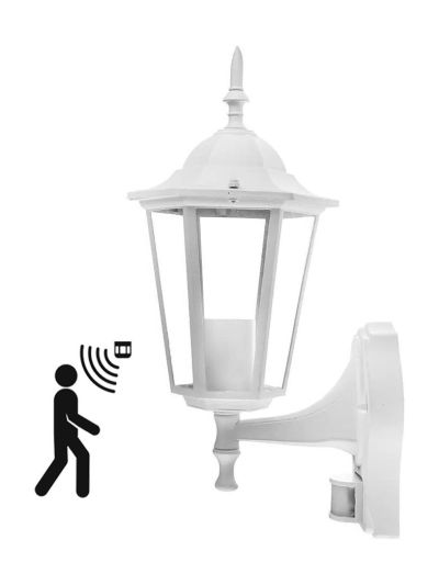 V-Tac weiße Außen-Wandleuchte m. Sensor - IP44, E27-Fassung (ohne Leuchtmittel)