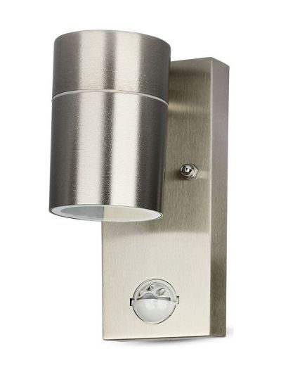 V-Tac Außen-Wandleuchte mit Sensor - Edelstahl, IP44, GU10-Fassung, ohne Leuchtmittel (230V)