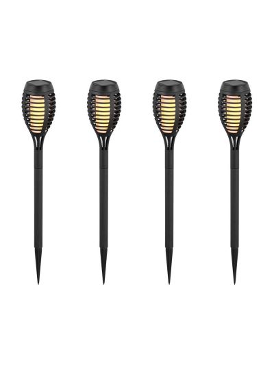 4 Stk Solar-Gartenleuchten - schwarz, mit Spieß, Flammeneffekt, 50 cm hoch