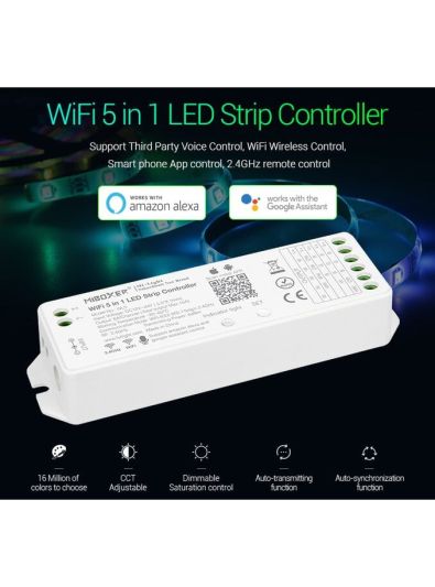 Miboxer - WiFi-Controller - 5-in-1 - RGB-CCT - DC12/24V - WiFi - 2,4GHz RF (WL5)
