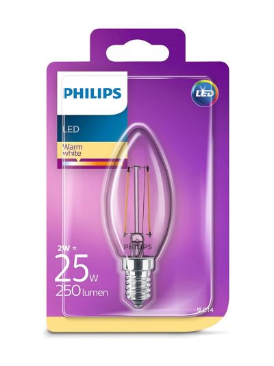 E14 - Philips LED-Kerzen-Leuchtmittel - Klar - 2W - 250lm